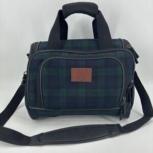 Pendleton Weekender Bag Black Watch Tartan Plaid Wool Leather Strap Travel